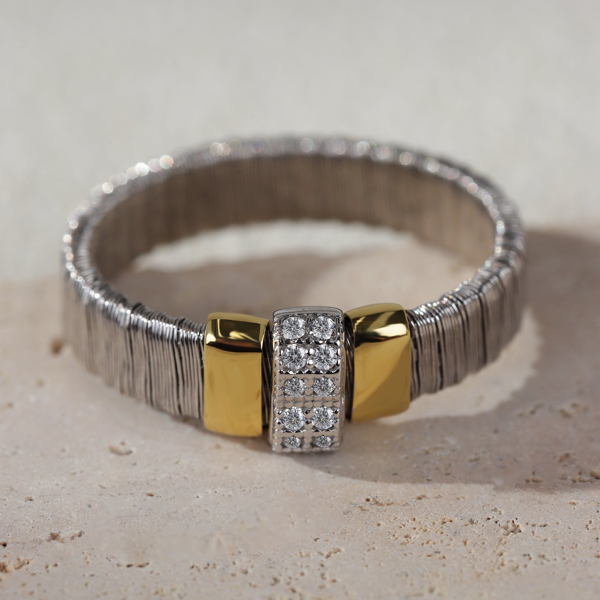 BLOOMVERE WIDE SHINY DIAMOND RING (SILVER)