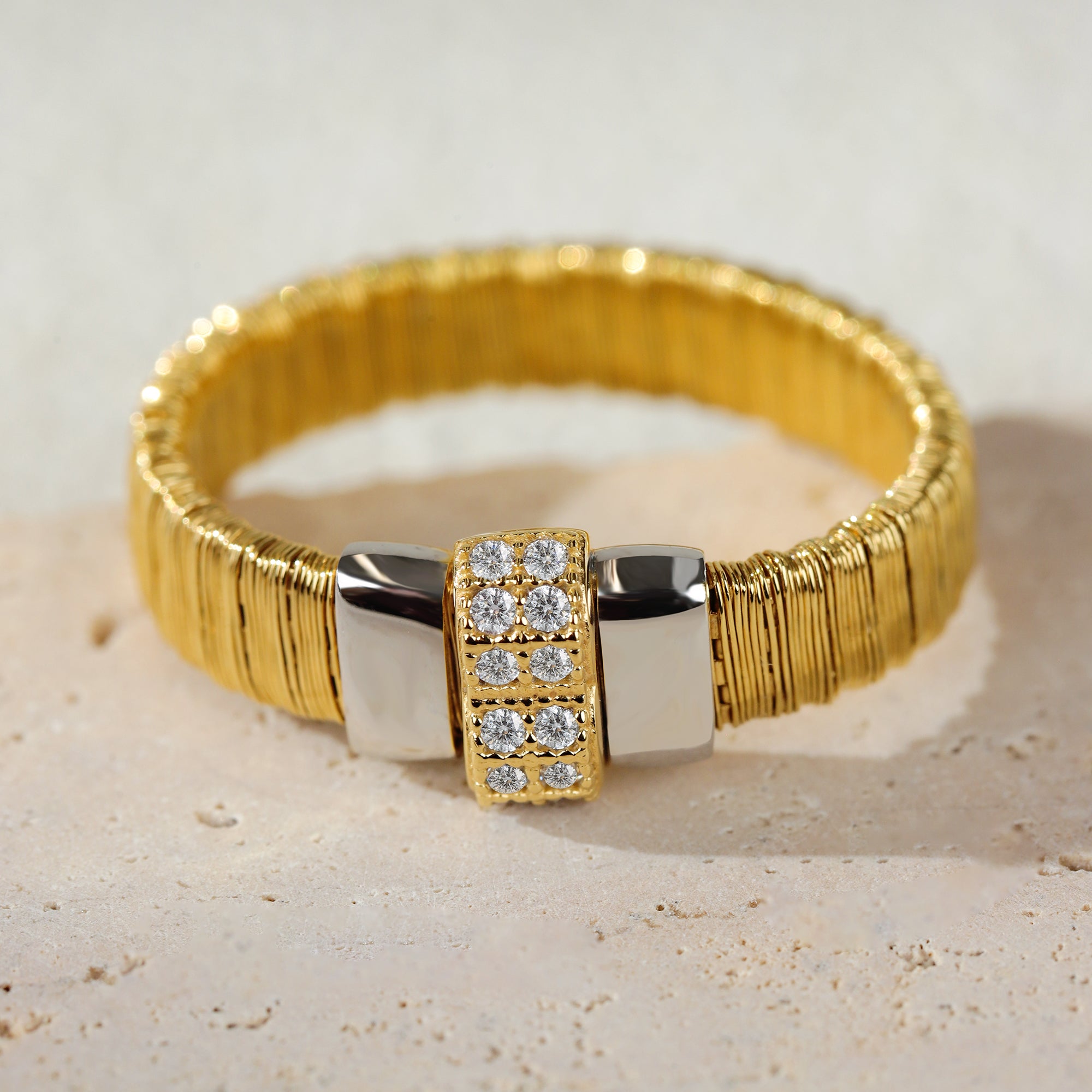 BLOOMVERE WIDE SHINY DIAMOND RING (SILVER)