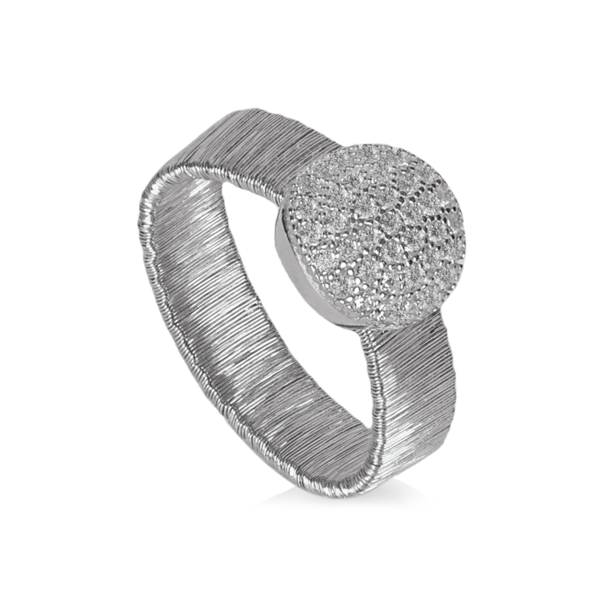 BLOOMVERE BRUSHED HAMMERED DIAMOND OVAL RING (SILVER)