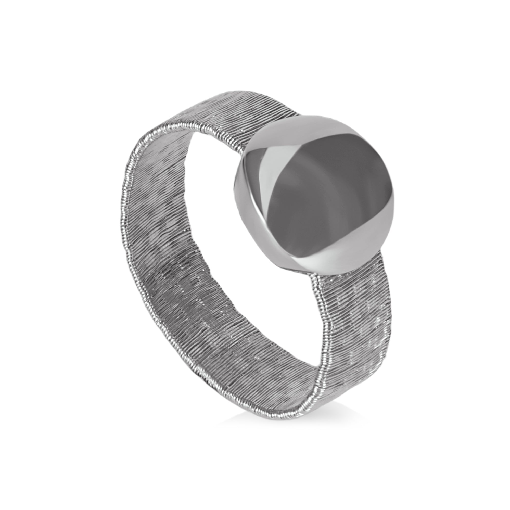 BLOOMVERE BRUSHED HAMMERED MIRROR OVAL RING (SILVER)